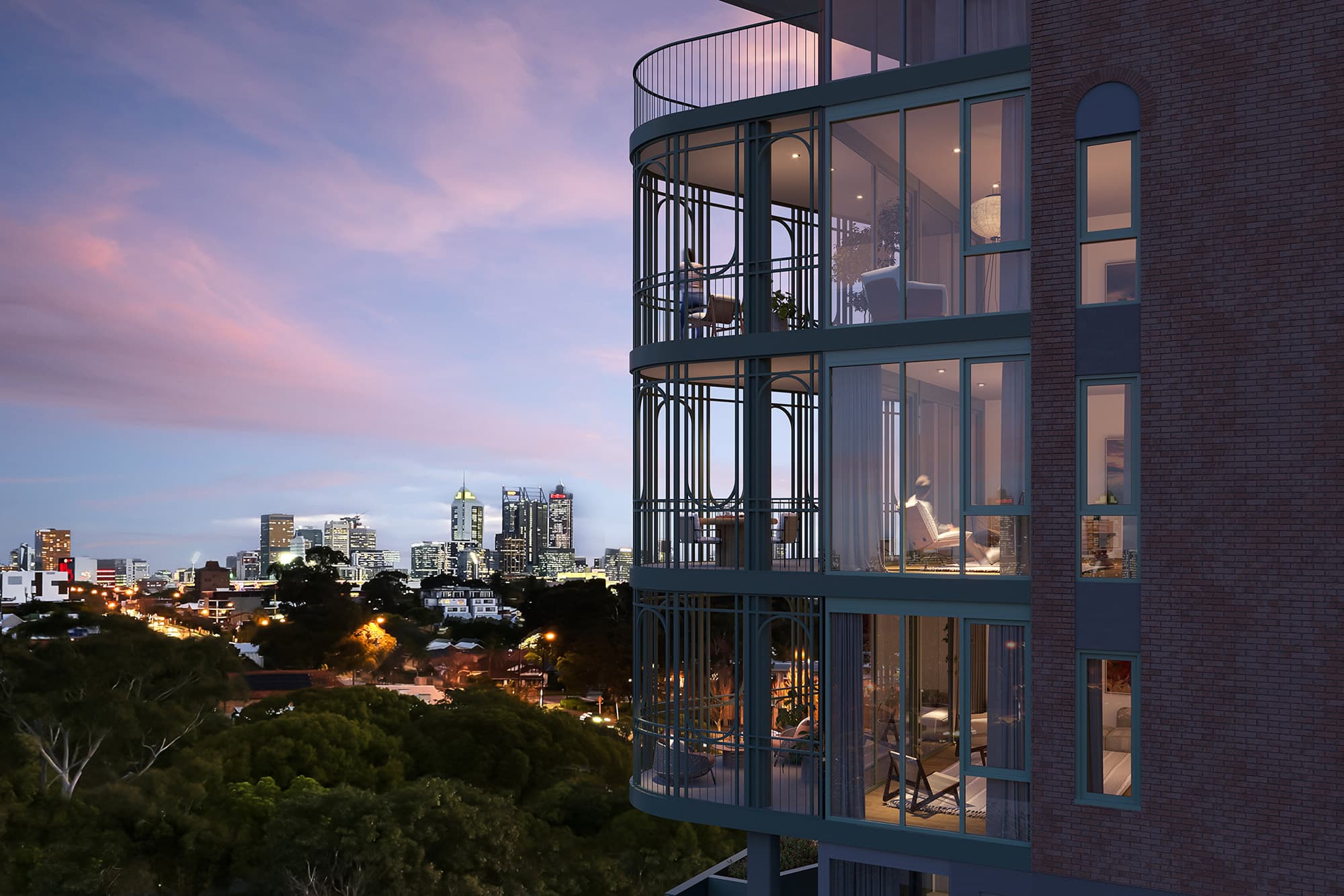 External West Residences Facade to the views of Perth CBD