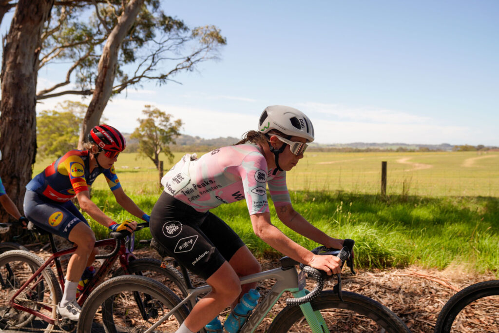 Cyclist in Willing Coffee and Bar Vino cycle wear